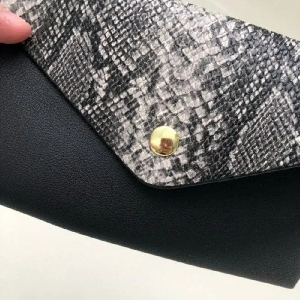 Waist Shoulder Bag Mini Bag Snakeskin Print Faux Leather Dark Gray Lightweight